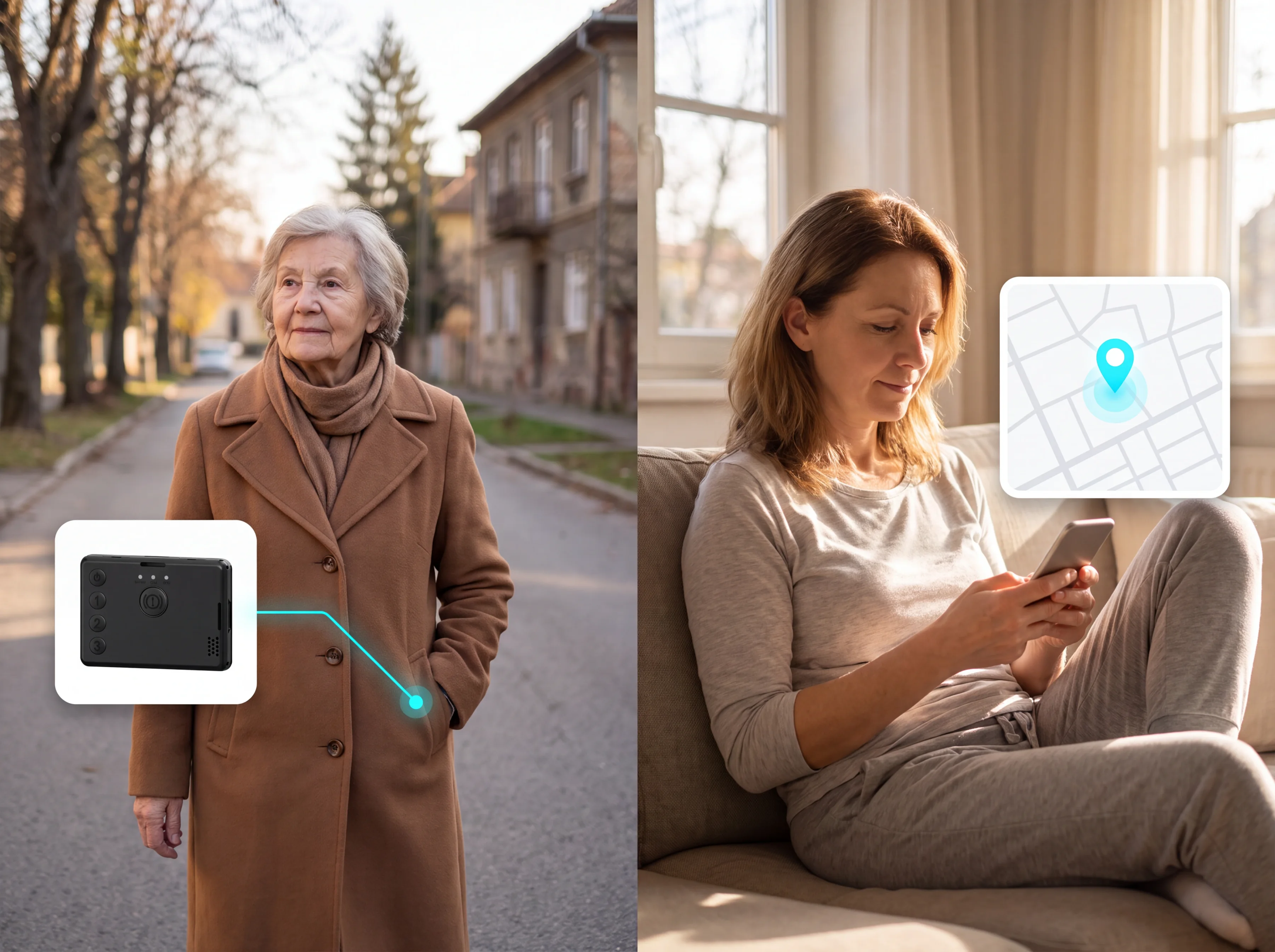 An older person's GPS location visible to a loved one on their phone